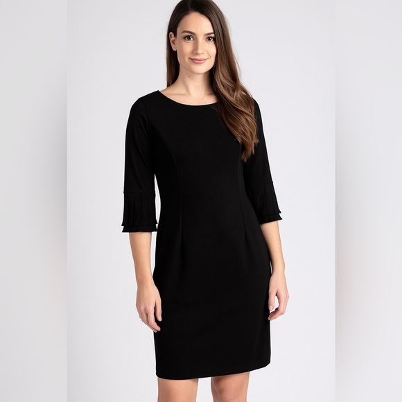 Glamour Dresses & Skirts - Glamour Black Pleated Bell Sleeve Sheath Dress With Zipper Size 8 NWT
